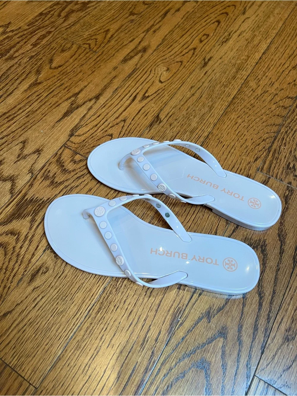 Tory Burch Pink-Accented White Jelly Stud Sandals